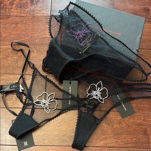 NWT Kiki De Montparnasse Set 3 Black Panties Breif Thong String Thong